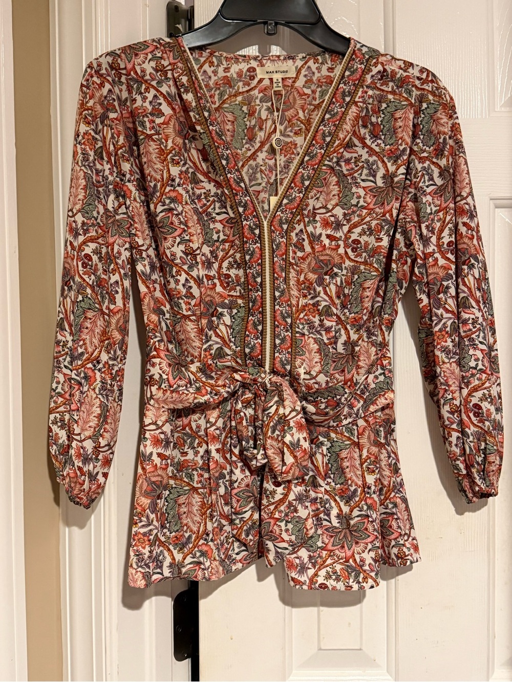 Max Studio Multi-Color Floral Tie-Waist V-Neck Tunic